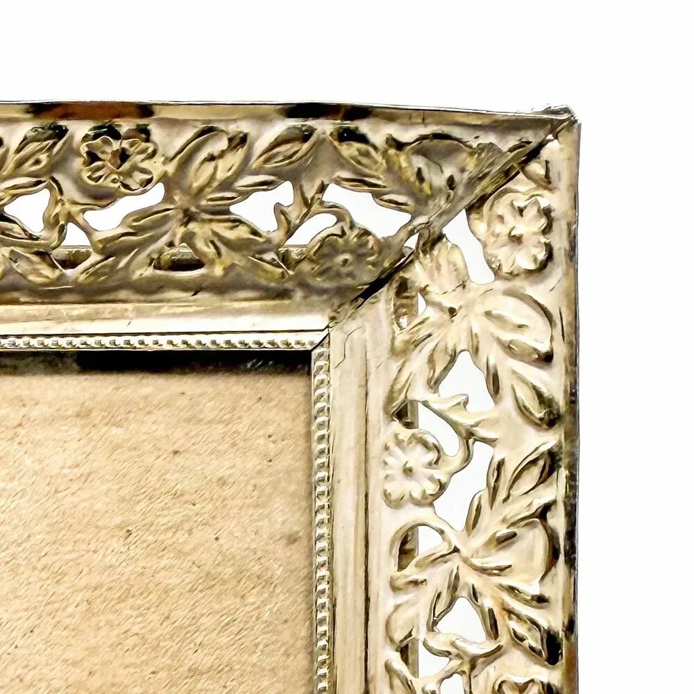 Vintage Photo Frame Ornate Filigree Metal Gold 8x10 MCM Hollywood Regency